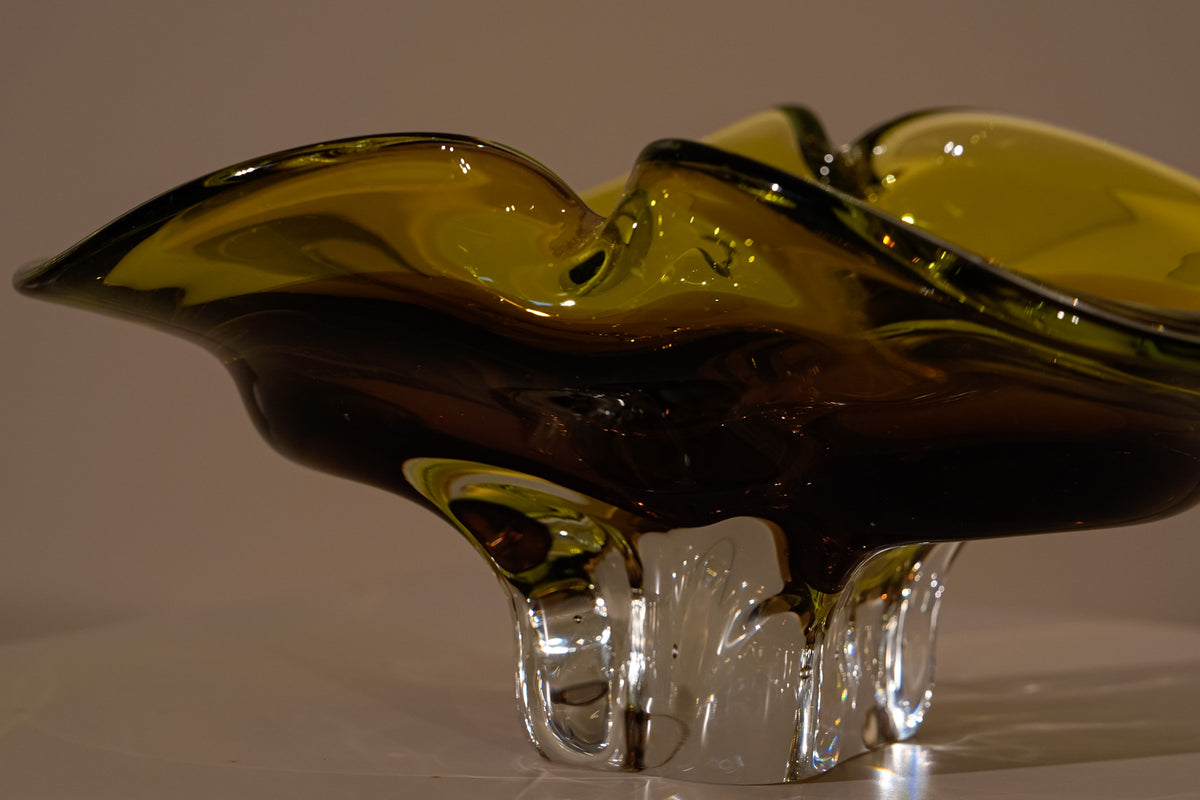 GREEN LEAF. Cuenco de cristal de Murano, Italia 1970